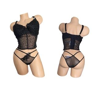 Victoria's Secret pink long line Mesh Star Bra Set large new